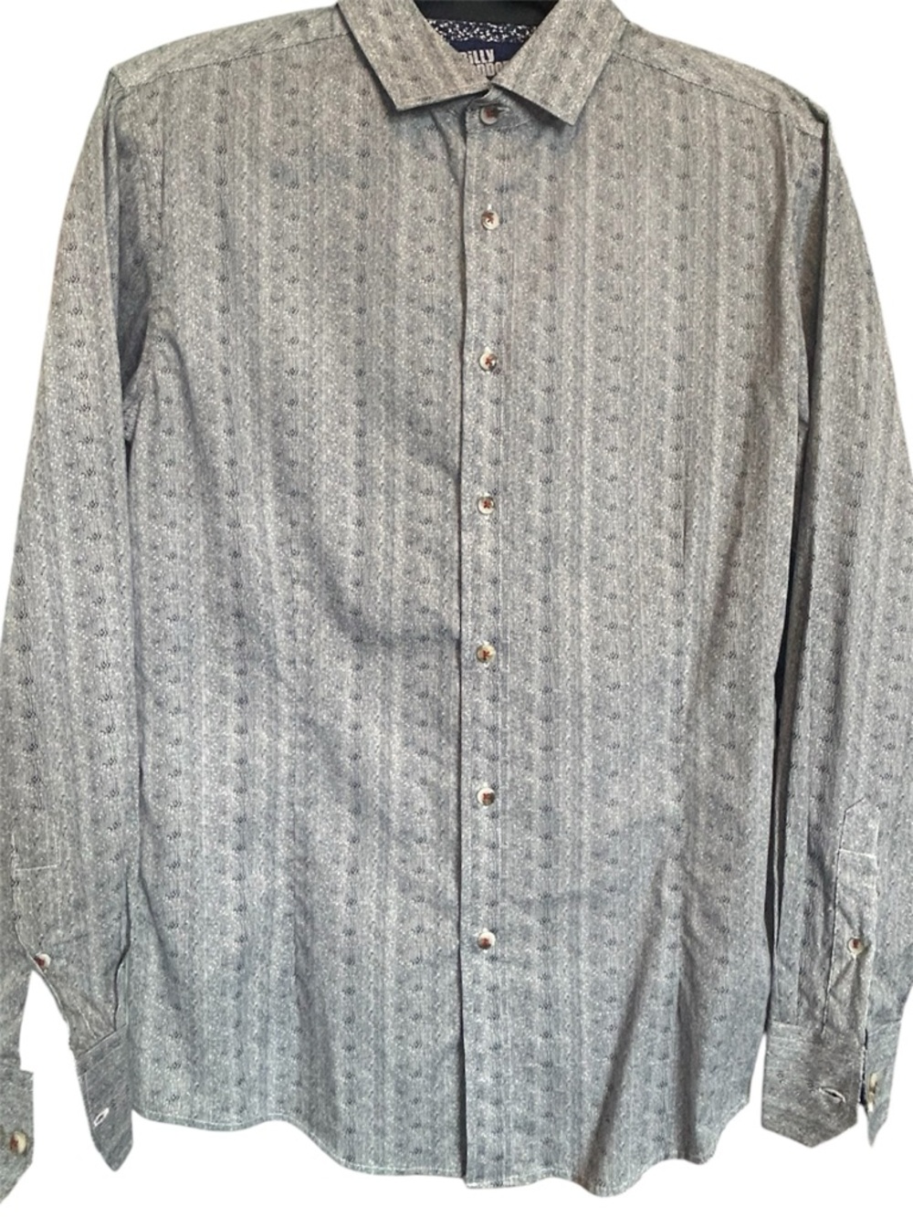 Billy London Grey Mens Long-Sleeve Button-Down Shirt, Size M - Slim Fit